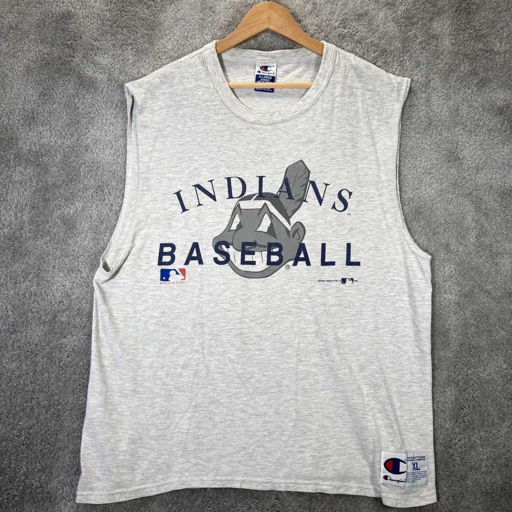 Vintage 80s Cleveland Indians Tank Top Mens XL Gray Graphic Champion 1984